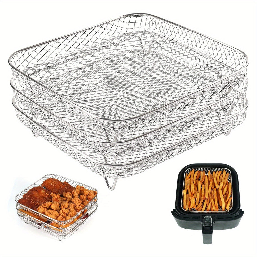 Set de 3 Grilles Empilables Inox pour Air Fryer-0
