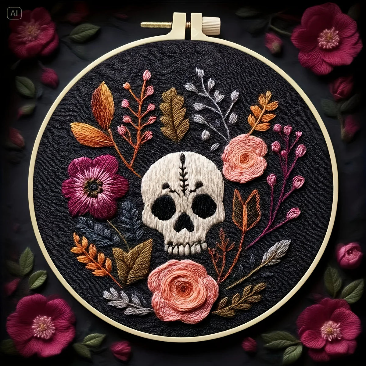 Kit Broderie Halloween — Crânes Fleuris à Broder Soi-Même