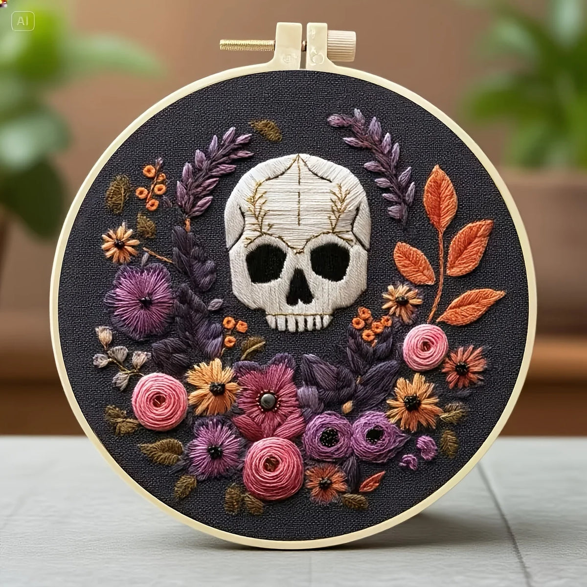 Kit Broderie Halloween — Crânes Fleuris à Broder Soi-Même