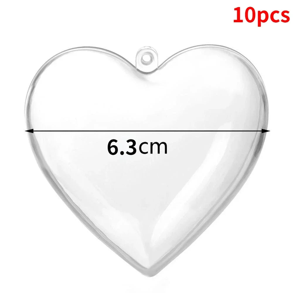 Boules de Noël transparentes à remplir — Lot de 10, rondes ou cœurs