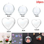 Boules de Noël transparentes à remplir — Lot de 10, rondes ou cœurs