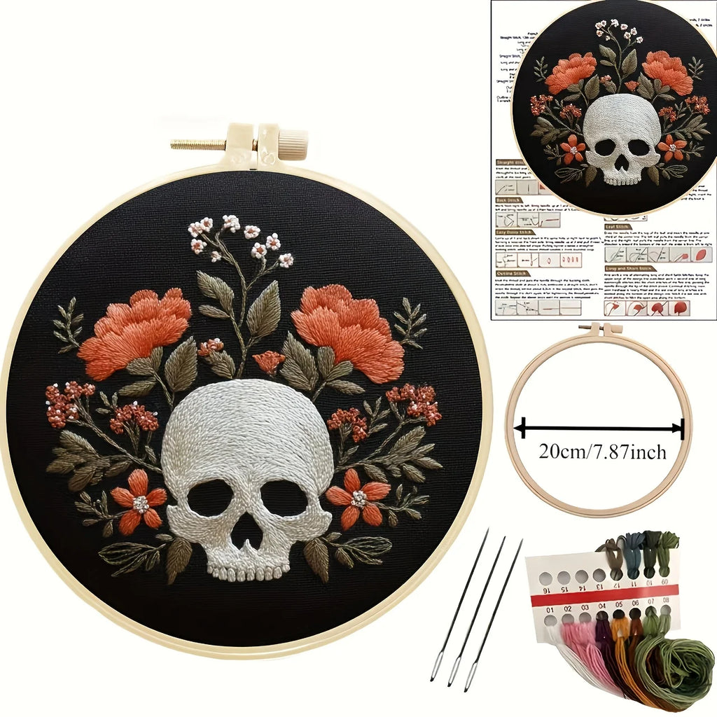 Kit Broderie Halloween — Crânes Fleuris à Broder Soi-Même