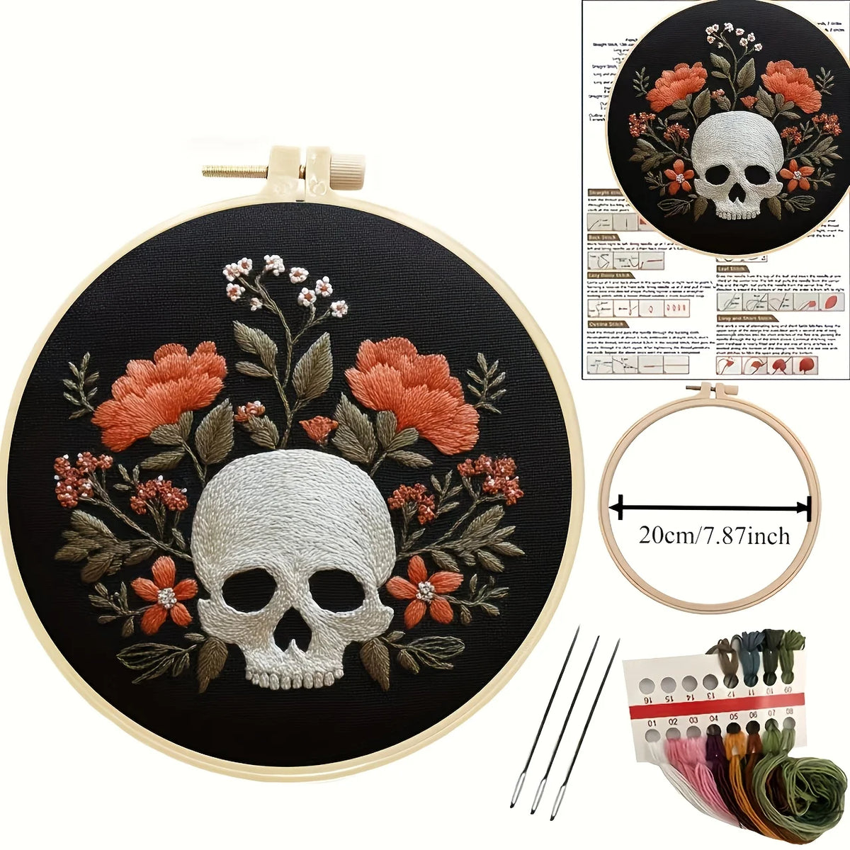 Kit Broderie Halloween — Crânes Fleuris à Broder Soi-Même