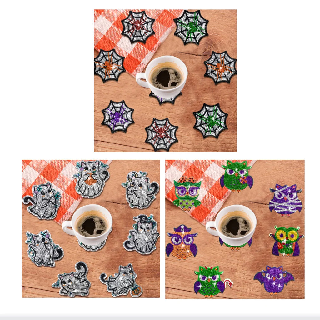 Dessous de Verre Halloween à Diamanter — Kit Créatif 8 Pièces en Bois