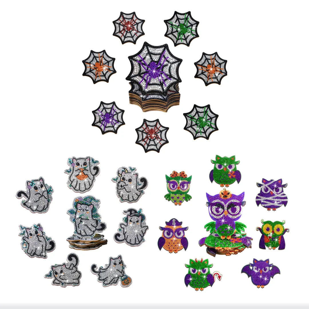 Dessous de Verre Halloween à Diamanter — Kit Créatif 8 Pièces en Bois