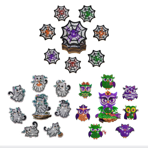Dessous de Verre Halloween à Diamanter — Kit Créatif 8 Pièces en Bois