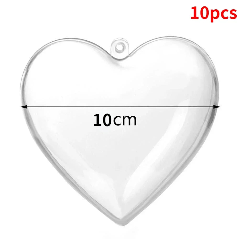 Boules de Noël transparentes à remplir — Lot de 10, rondes ou cœurs