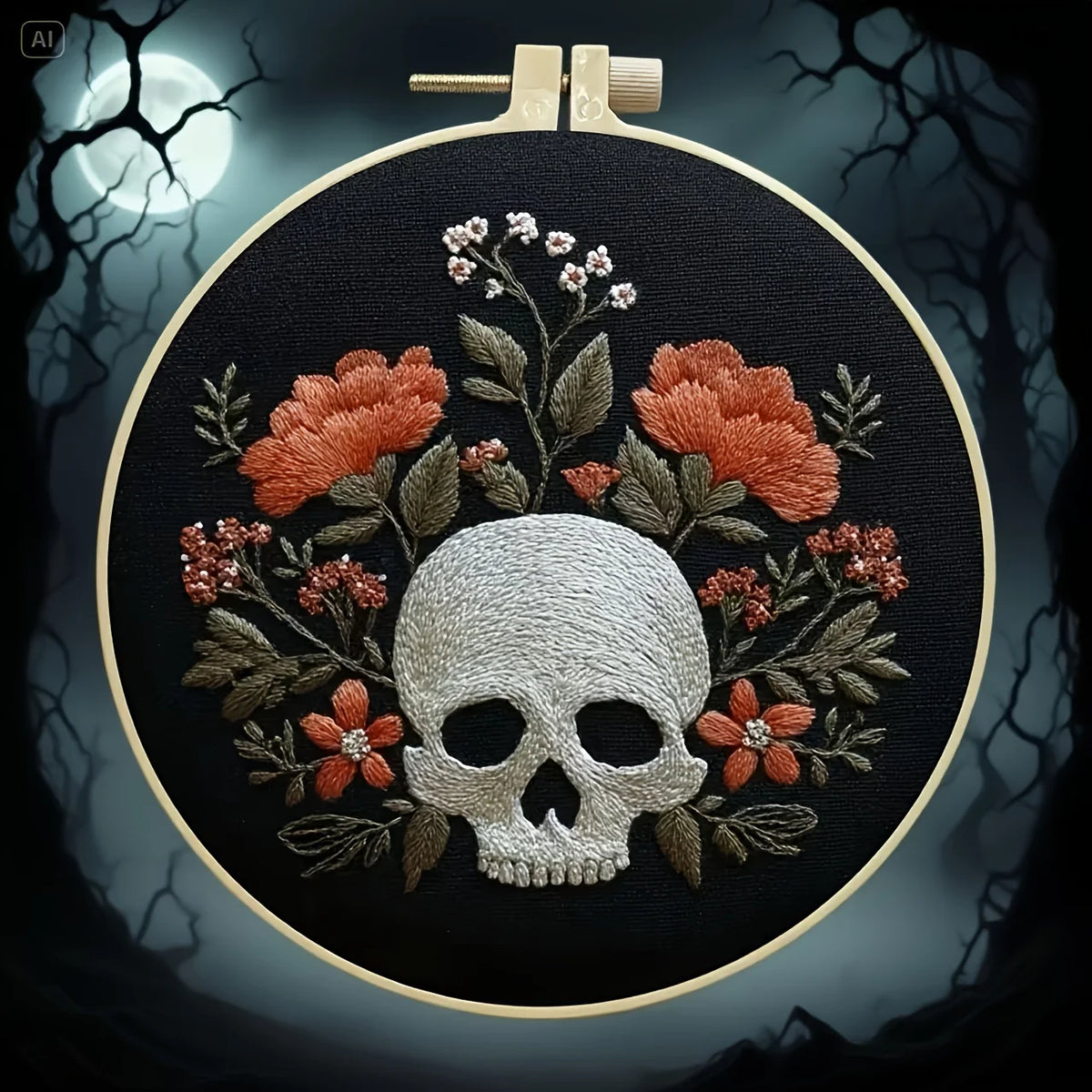 Kit Broderie Halloween — Crânes Fleuris à Broder Soi-Même