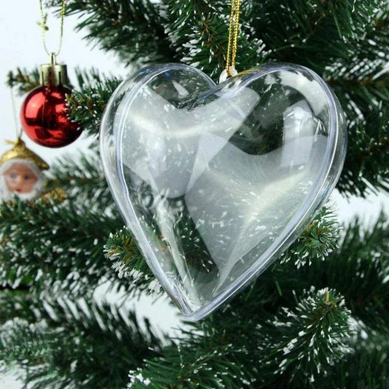 Boules de Noël transparentes à remplir — Lot de 10, rondes ou cœurs