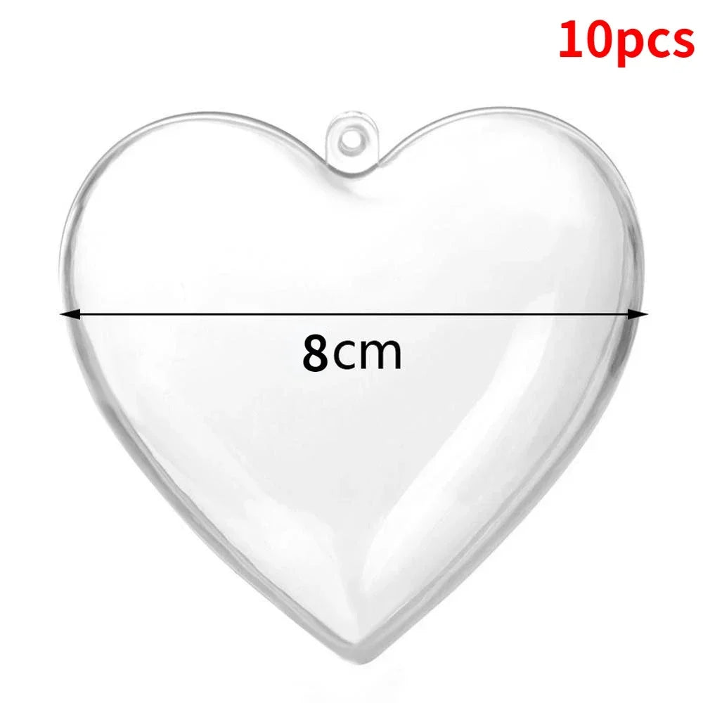 Boules de Noël transparentes à remplir — Lot de 10, rondes ou cœurs
