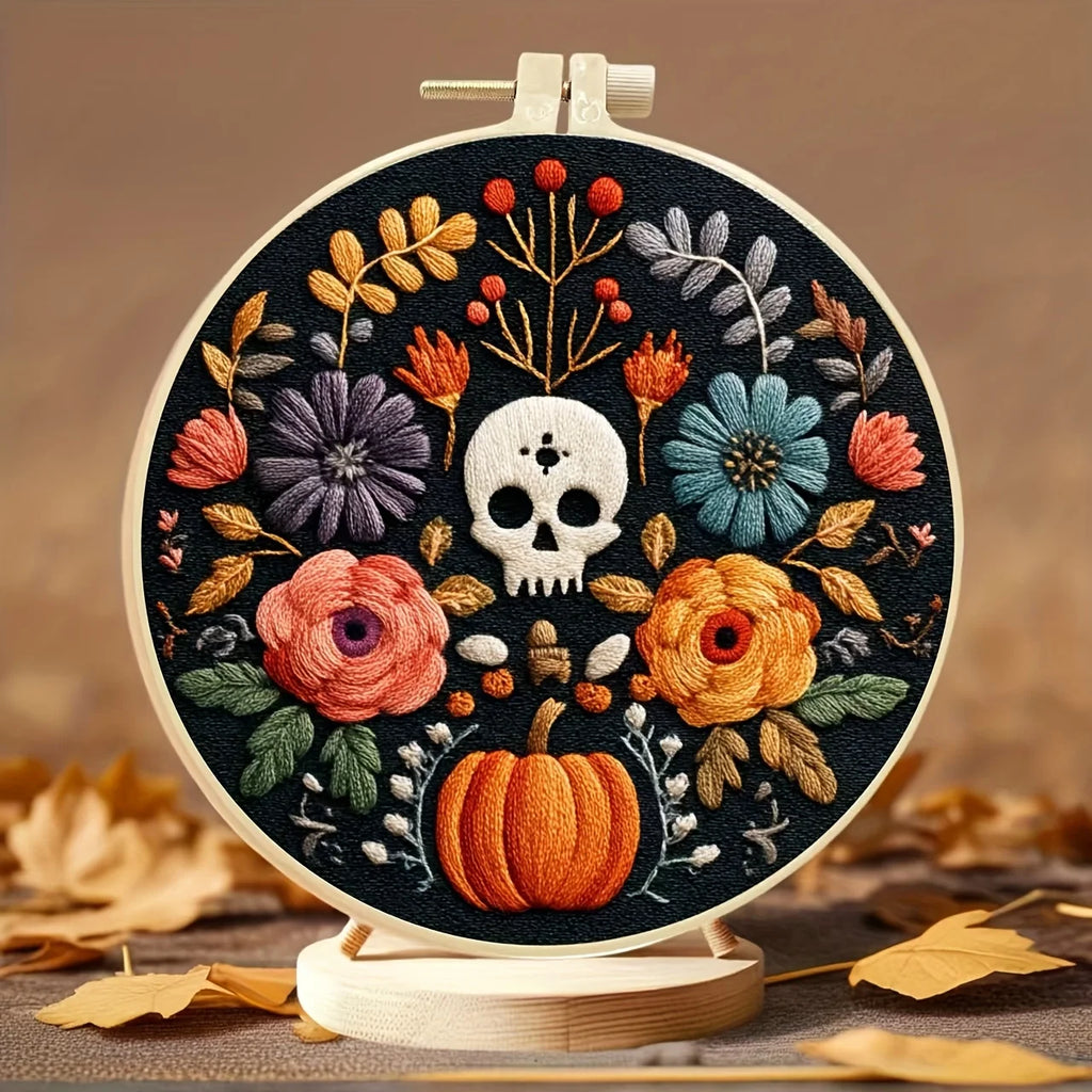 Kit Broderie Halloween — Crânes Fleuris à Broder Soi-Même