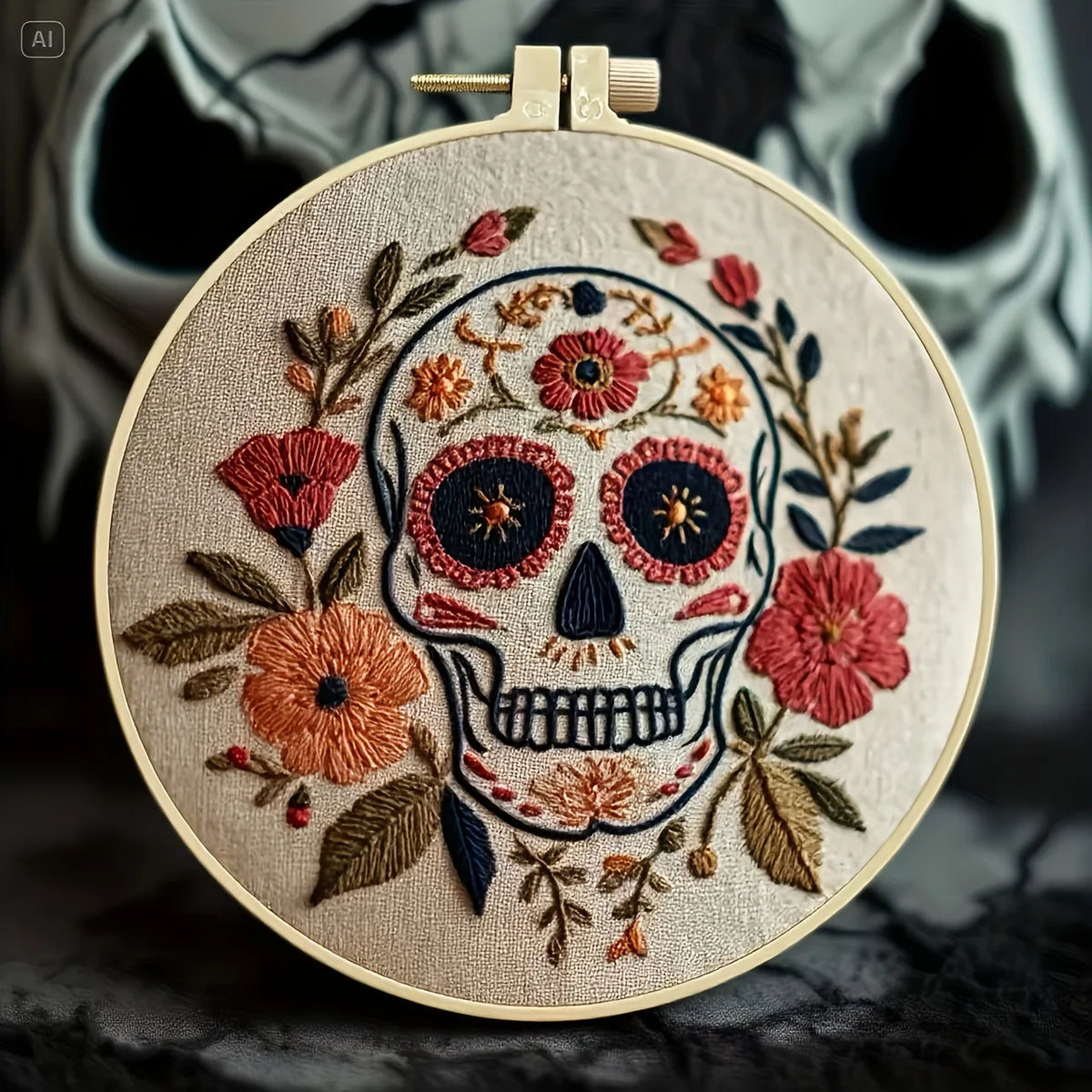 Kit Broderie Halloween — Crânes Fleuris à Broder Soi-Même
