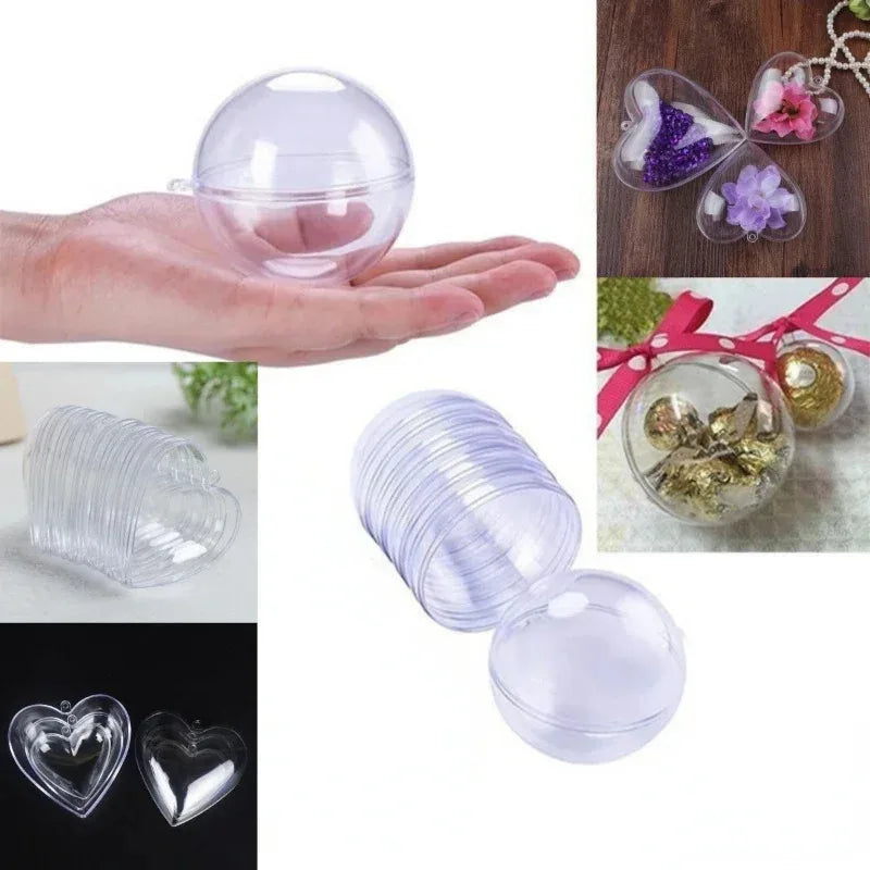 Boules de Noël transparentes à remplir — Lot de 10, rondes ou cœurs