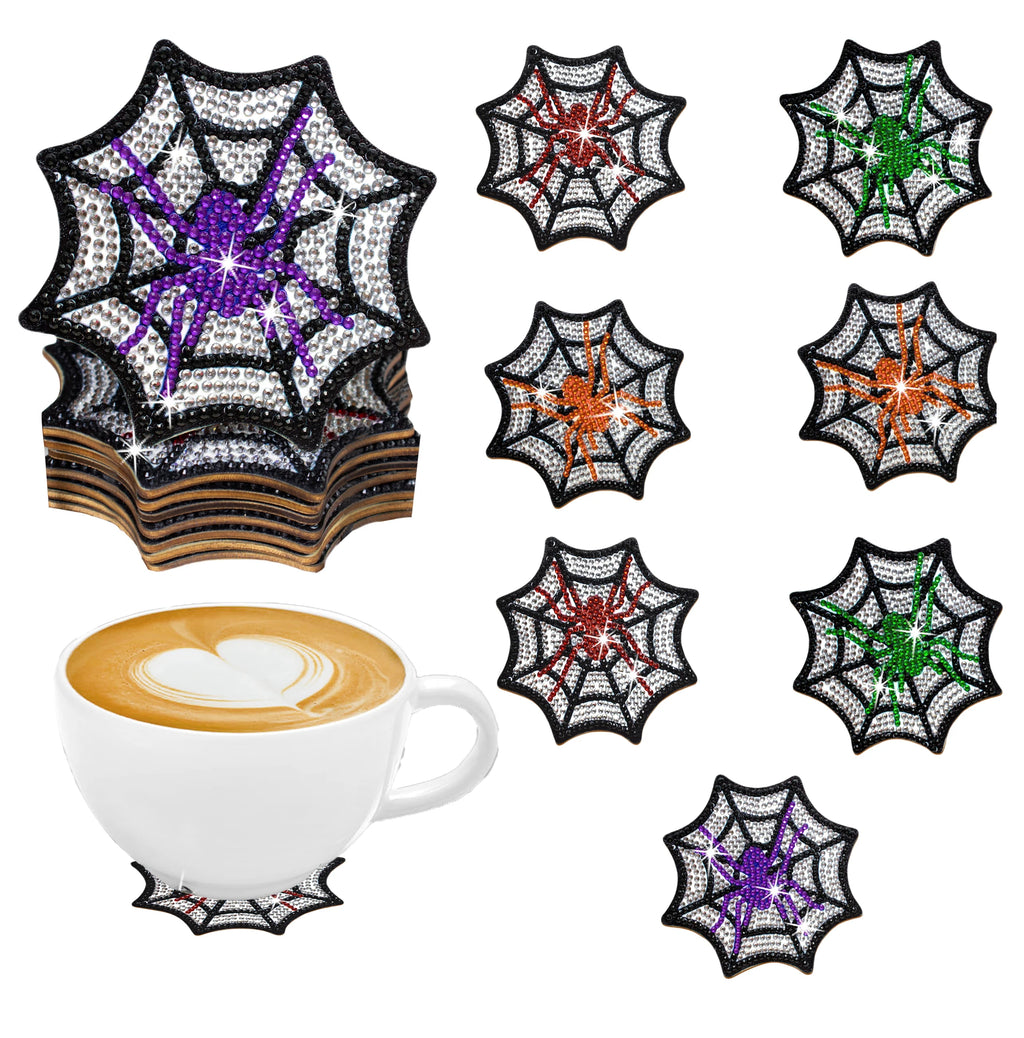 Dessous de Verre Halloween à Diamanter — Kit Créatif 8 Pièces en Bois