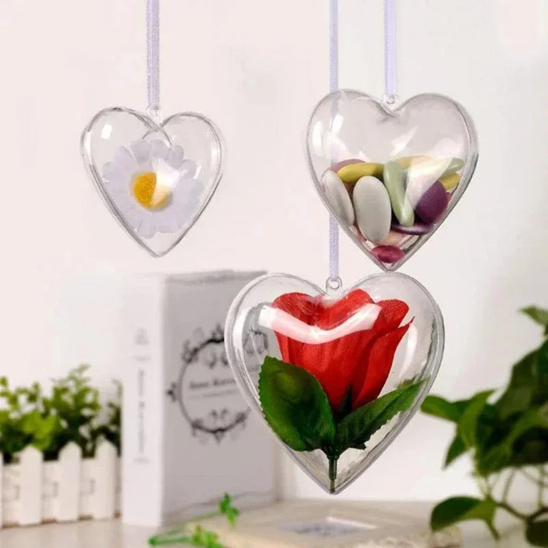 Boules de Noël transparentes à remplir — Lot de 10, rondes ou cœurs